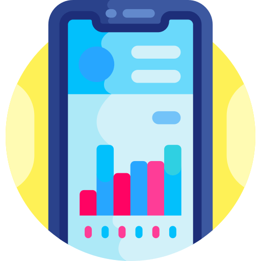 Displays a mobile app with a candlestick chart on it